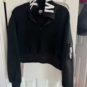 IVY PARK Black Cropped Sweatshirt with White Accents
